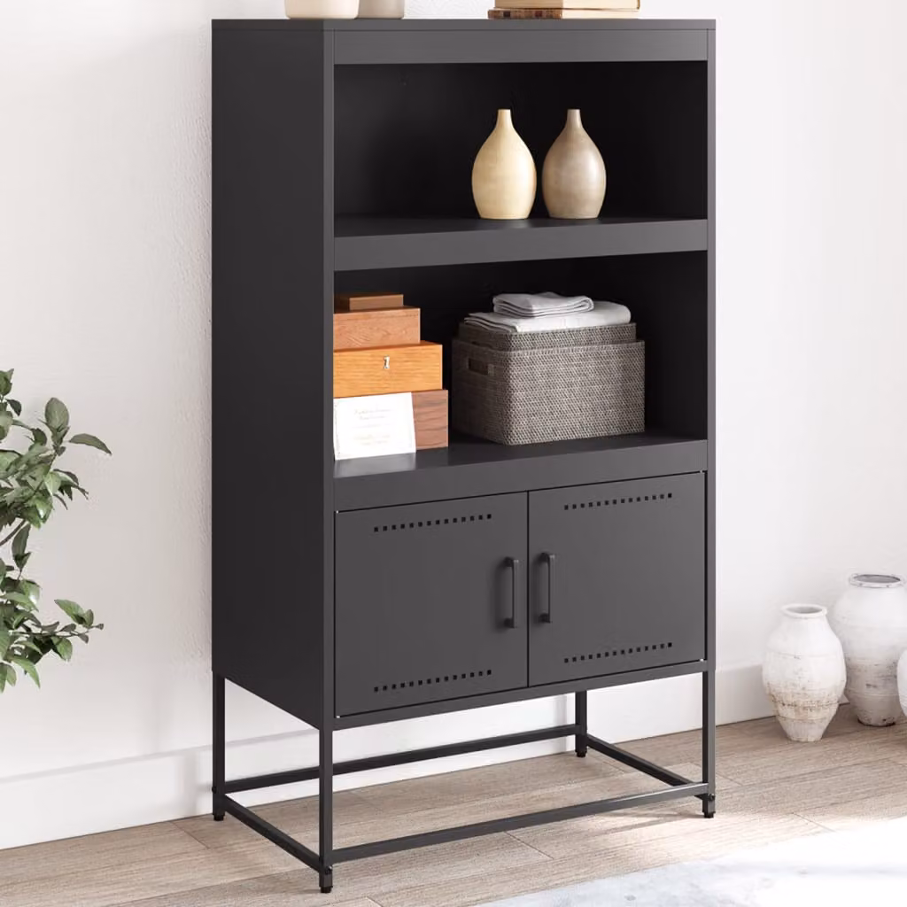 Credenza in stile industriale vidaXL in metallo nero opaco con ante a battente, L: 68,5 cm, P: 38,5 cm, H: 123,5 cm