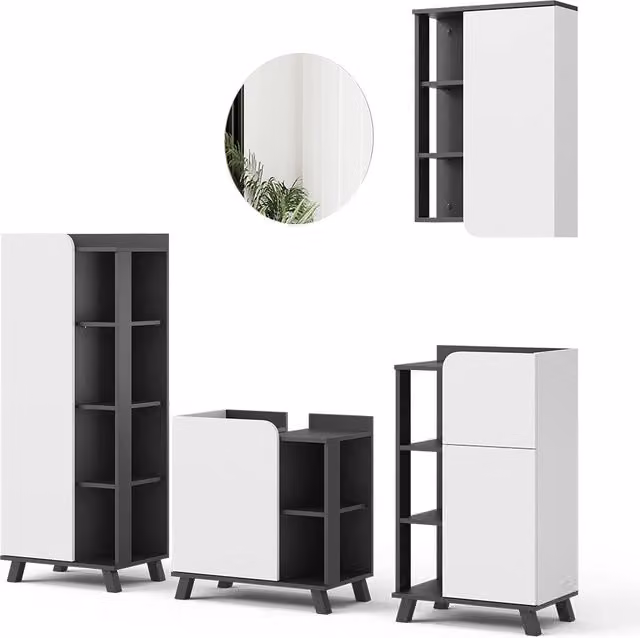 Set di mobili da bagno Karen Antracite/Bianco 5 pezzi Vicco