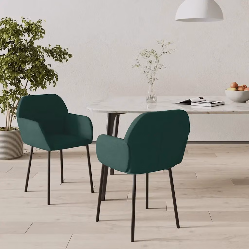 Set di 2 sedie da pranzo e cucina in velluto verde con braccioli e struttura in metallo, design moderno – 2