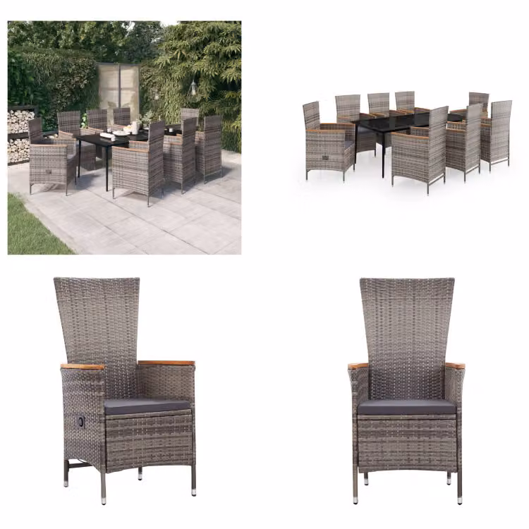 vidaXL Set da pranzo da giardino 9 pezzi con cuscini grigio - Set da pranzo da giardino - Gruppi da pranzo da giardino - Set di mobili da giardino - Set di mobili da giardino