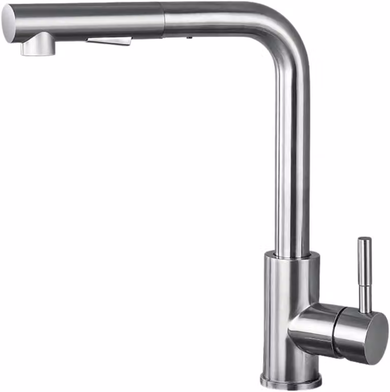 Rubinetto da cucina KitchenQuality alto 31 cm in acciaio inossidabile, estraibile e orientabile a 360°