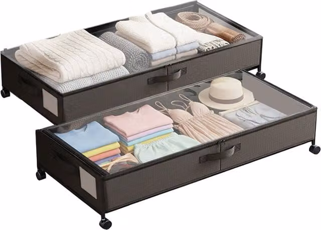 Set di 2 Contenitori Sottoletto con Ruote e Coperchio Avilia Home, Colore Grigio o Trasparente, Capacità 54L