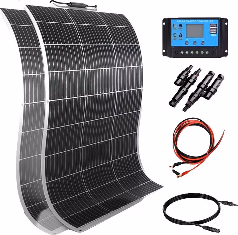 Kit di avvio per pannelli solari, monocristallino ad alta efficienza da 100 W, set completo, kit da 12 V, 24 V e 200 W