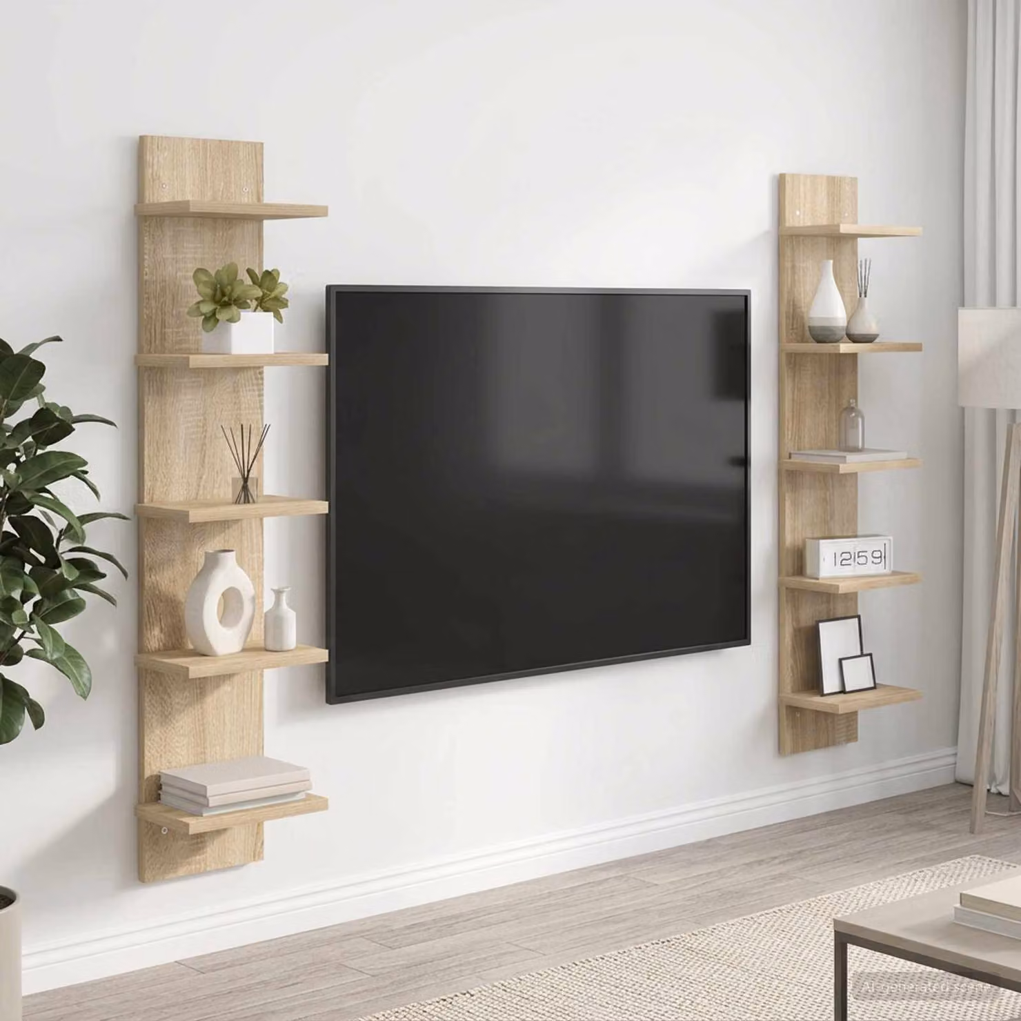 Set di 2 scaffali da parete vidaXL in stile moderno, colore marrone, L/P/H: 22 x 15 x 100 cm