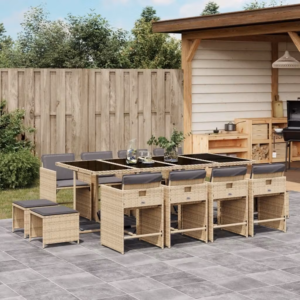 Maison Exclusive - Set Pranzo da Giardino 13 pz con Cuscini Beige Misto Polyrattan