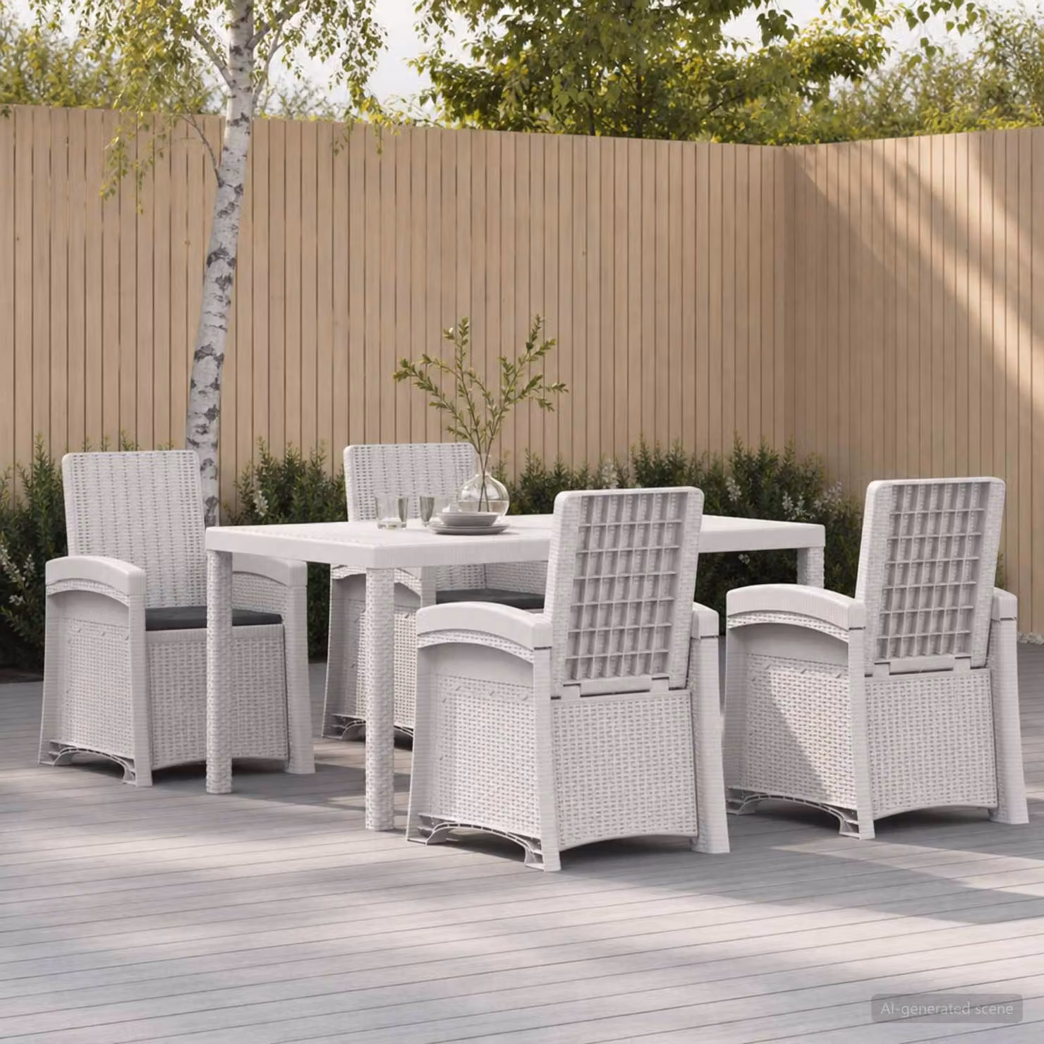 Set da pranzo per giardino e terrazza vidaXL in rattan sintetico, 5 pezzi, Bianco e Antracite