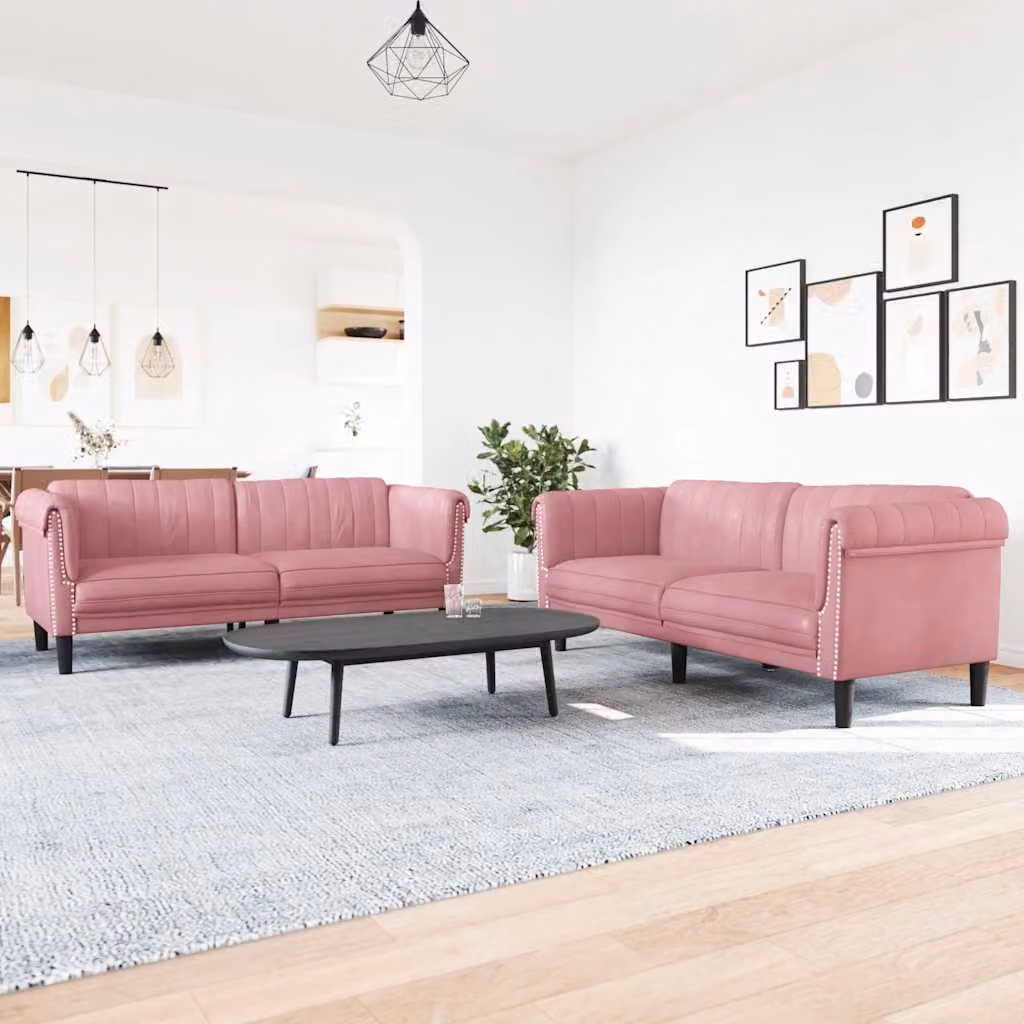 Set di 2 divani vidaXL in velluto rosa con struttura in legno massiccio e cuscini inclusi per il tuo soggiorno
