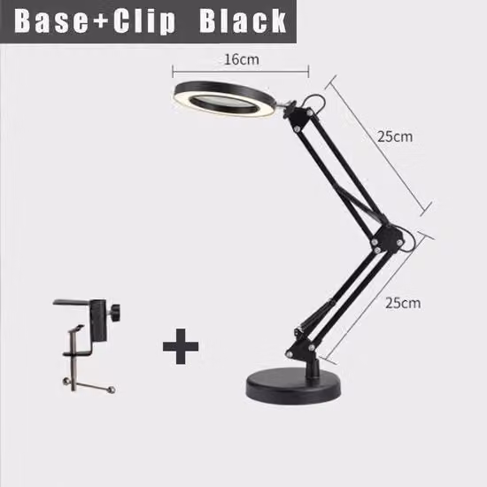 Lampada LED con ingrandimento 8x per lettura e hobby, con controllo touch e 3 modalità colore, colore nero, struttura in metallo e alluminio con alimentazione USB