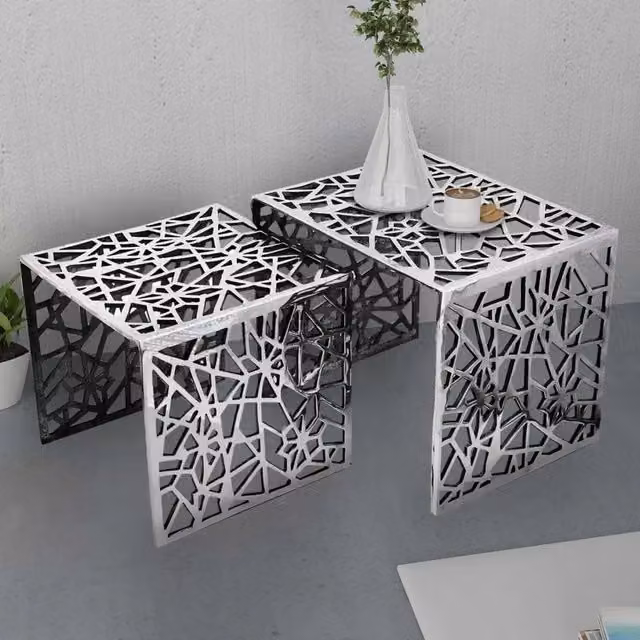 Set 2 Tavolini Quadrati Alluminio Argento