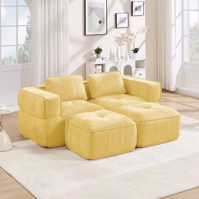 Divano modulare 198x162x67 cm con seduta profonda in poliestere giallo