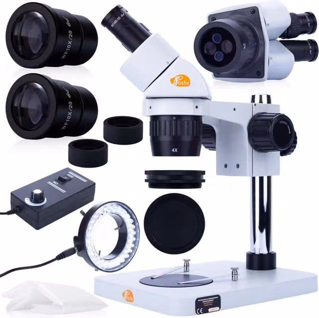Microscopio Stereoscopico Binoculare Ganimedes S MSGS-B-PS1 con Testa Inclinata 45°, Zoom 20/40x e Oculare WF10x/20 di Rosfix, Colore Bianco – 1
