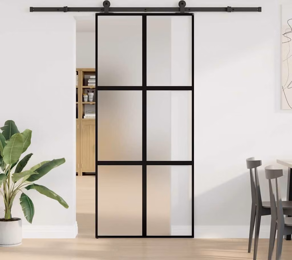 Porta Scorrevole Ferramenta 90x205 cm Vetro Temperato Alluminio