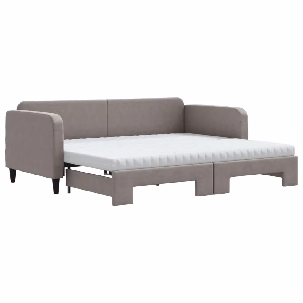 Divano Letto Estraibile vidaXL in Tessuto con Cassetto, Colore Grigio/Beige, L/P/H: 223 x 90 x 75 cm – 2
