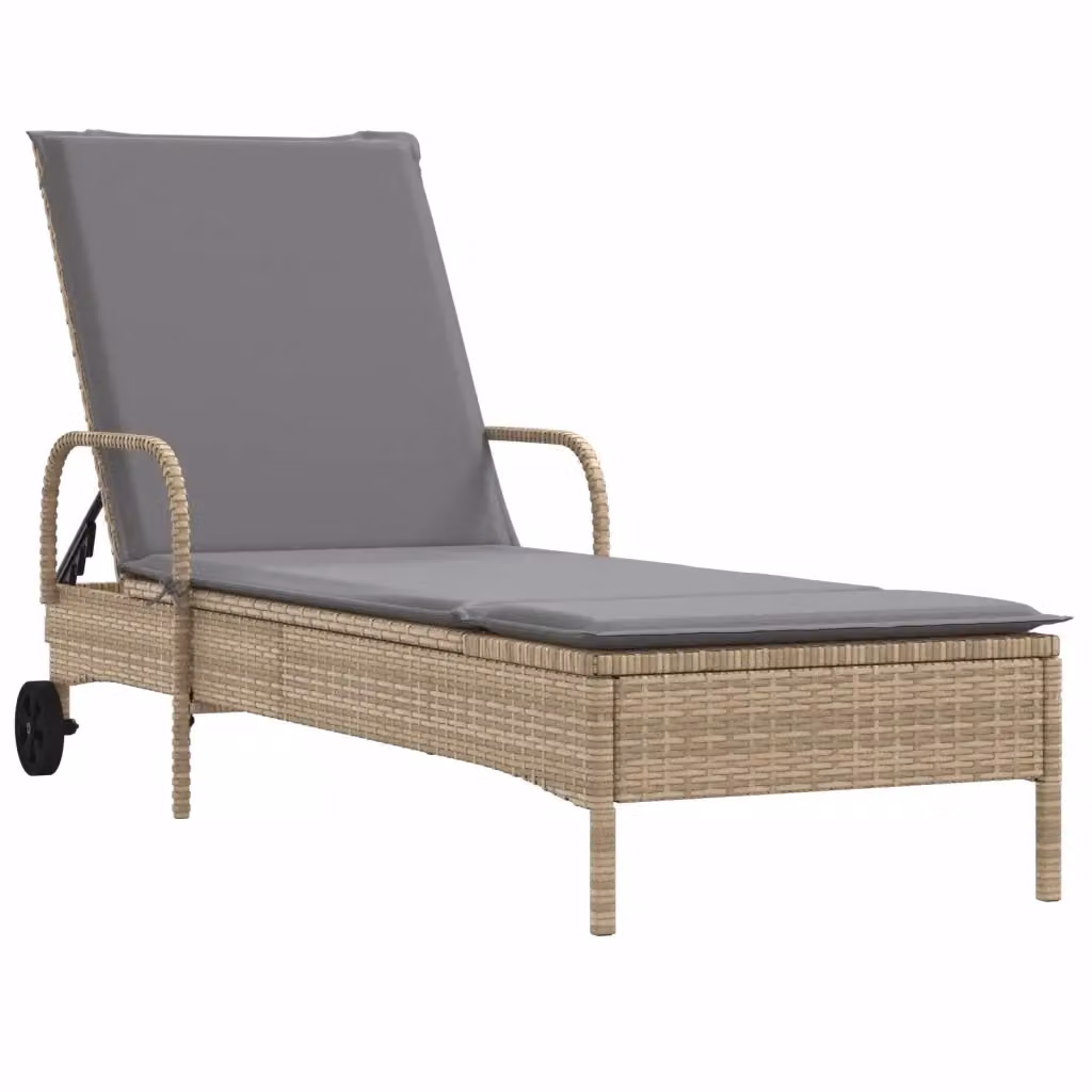 Lettino prendisole vidaXL in polyrattan beige e grigio con ruote e poggiatesta regolabile – 2
