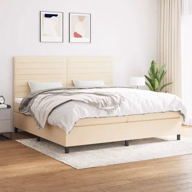 Letto Ibrido con Giroletto a Molle e Materasso vidaXL in Tessuto Beige e Bianco L/P/H: 200 x 200 x 25 cm