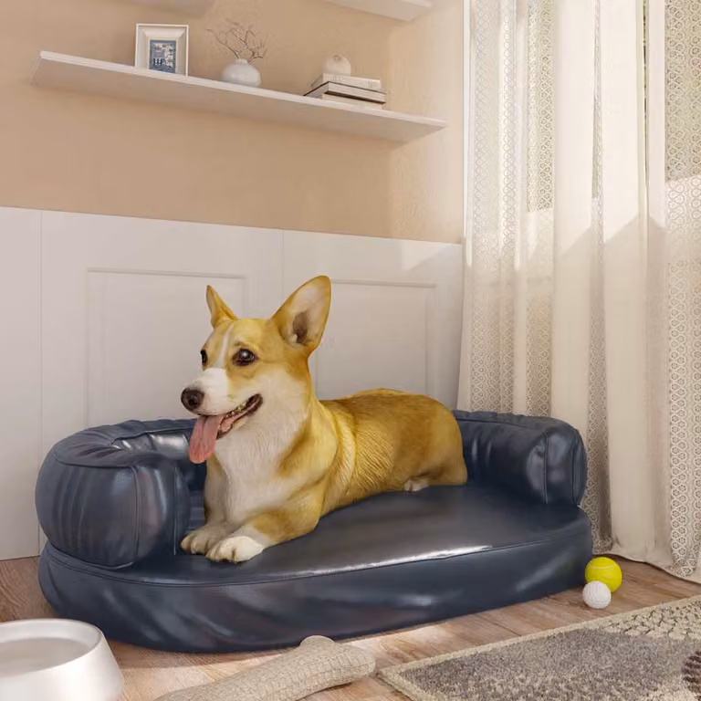 Letto per cani ergonomico vidaXL in similpelle blu con imbottitura in gommapiuma, L: 75 cm, P: 53 cm