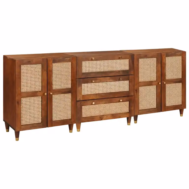 Set di 3 credenze moderne vidaXL in legno di mango massello marrone L: 180 cm, P: 33 cm, H: 75 cm