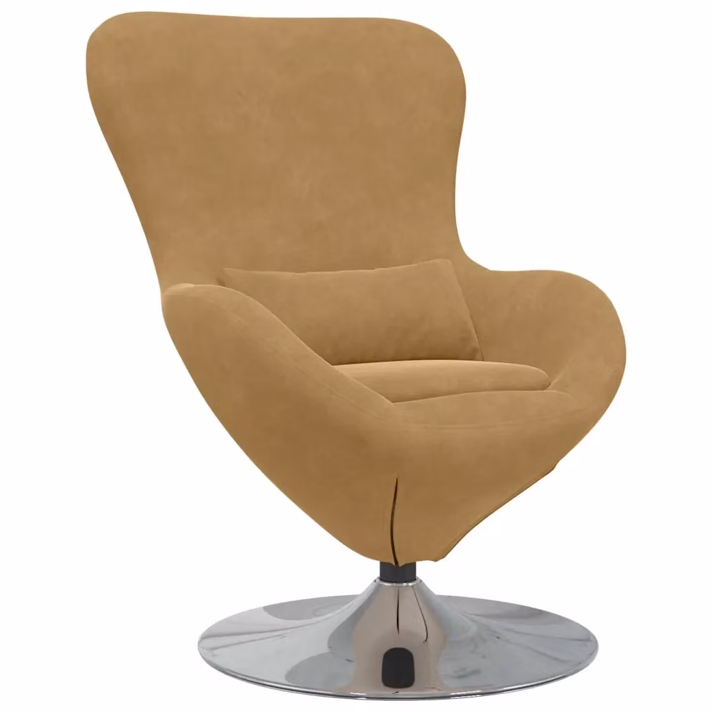 Poltrona Lounge Design Uovo in Velluto Marrone con Struttura in Metallo e Base Girevole 360° – 2