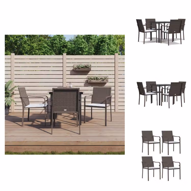 vidaXL Set da pranzo da giardino 5 pezzi con cuscini in polirattan e acciaio - Set di mobili da giardino