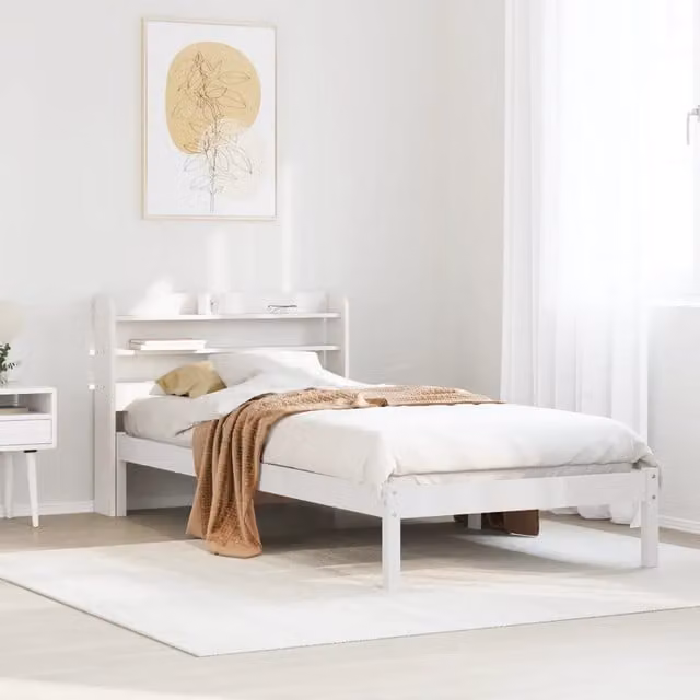 Letto singolo in legno massello di pino bianco con ripiani laterali vidaXL 90x190 cm