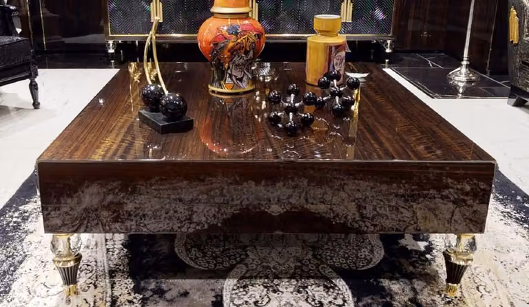 Tavolino Casa Padrino marrone scuro / nero / oro 110 x 110 x h. 40 cm - Tavolo quadrato da salotto - Mobili da salotto - Mobili in legno massiccio - Mobili - Arredamento