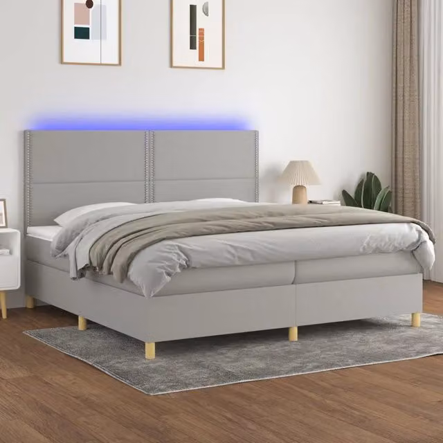 Letto a molle con illuminazione LED e porta USB vidaXL in tessuto grigio e bianco L/P/H: 200 x 200 x 128 cm