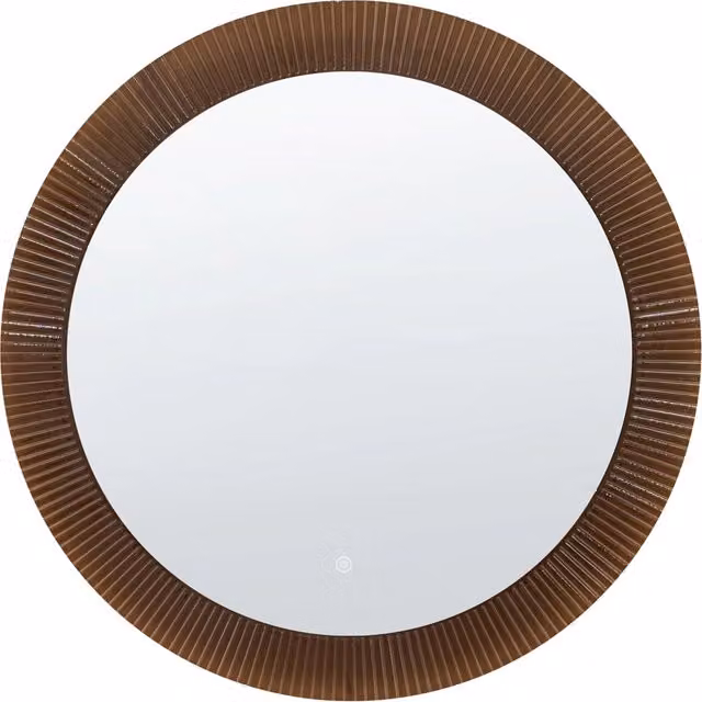Specchio LED da Parete Rotondo Moderno 80 x 80 cm Marrone per Bagno, Camera da Letto e Trucco Stile Contemporaneo