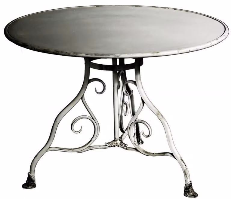 Tavolo da giardino in ferro battuto Casa Padrino, finitura bianco vintage - Forma rotonda, diametro 100 cm, altezza 70 cm