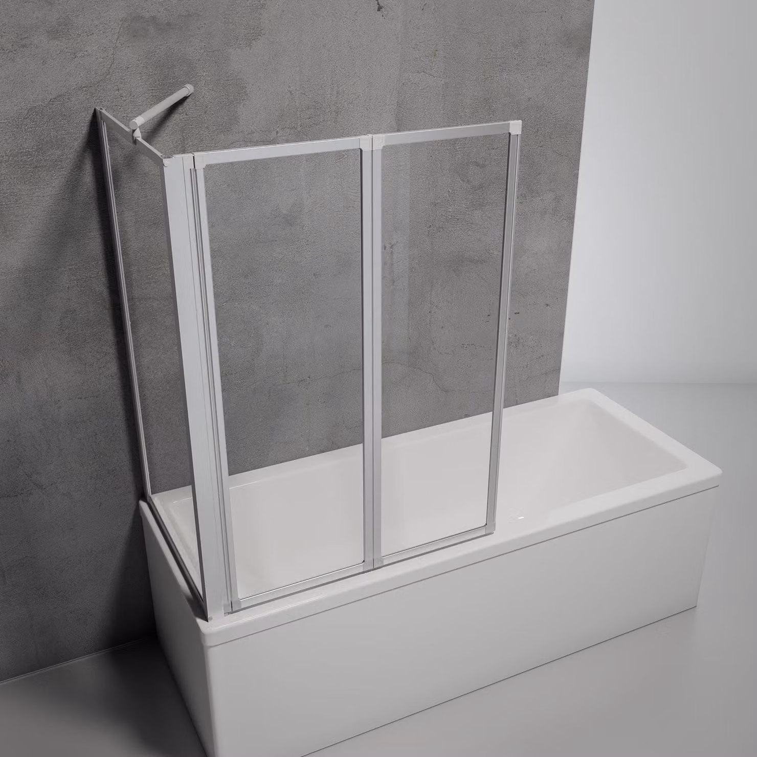 Schulte Schermo da bagno pieghevole in 3 pezzi con pannello laterale da incollare o forare, alluminio naturale, 1210 x 1270 x 700 mm - B-buono
