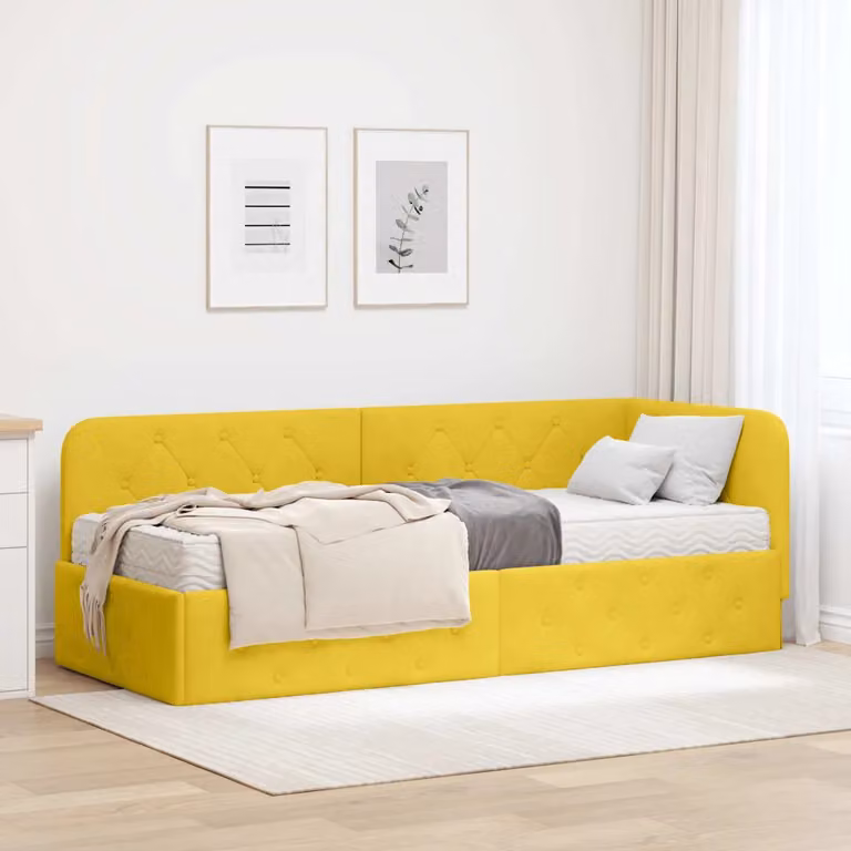 vidaXL Cornice del letto ad angolo in velluto giallo L 200 cm x P 80 cm x H 72 cm
