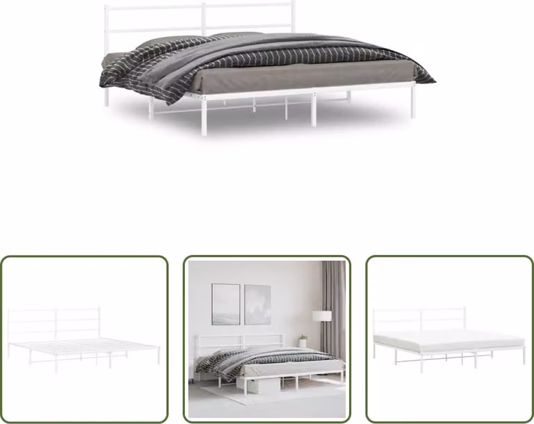 The Living Store Struttura letto con testiera in metallo bianco 183x213 cm