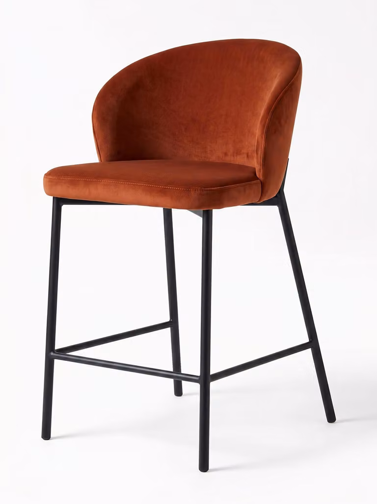 Set di 4 sgabelli da bar, imbottiti, con rivestimento in tessuto, gambe in metallo, design moderno e di tendenza