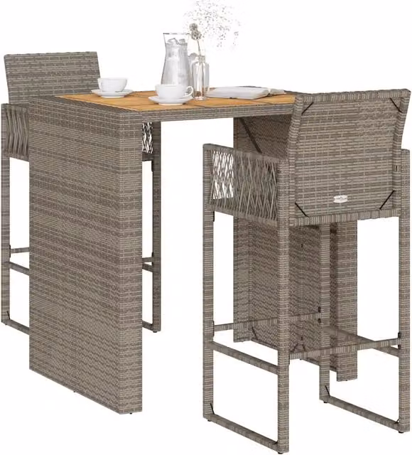 Set Bar da Giardino 3pz senza Cuscini Grigio Polyrattan Acacia 3328887