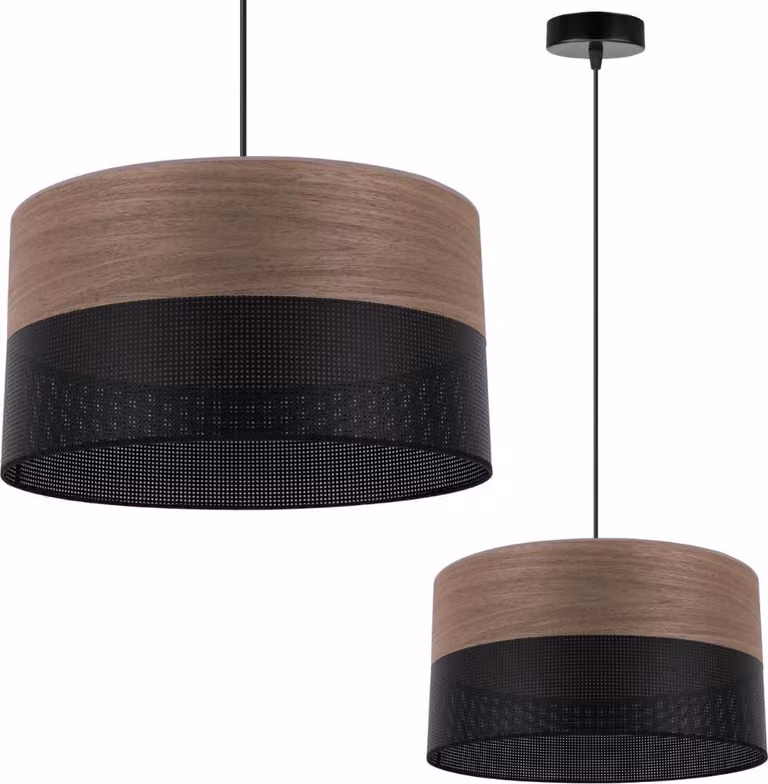 Lampada A Sospensione Singola, Paralume In Impiallacciato Di Noce, 35 Cm
