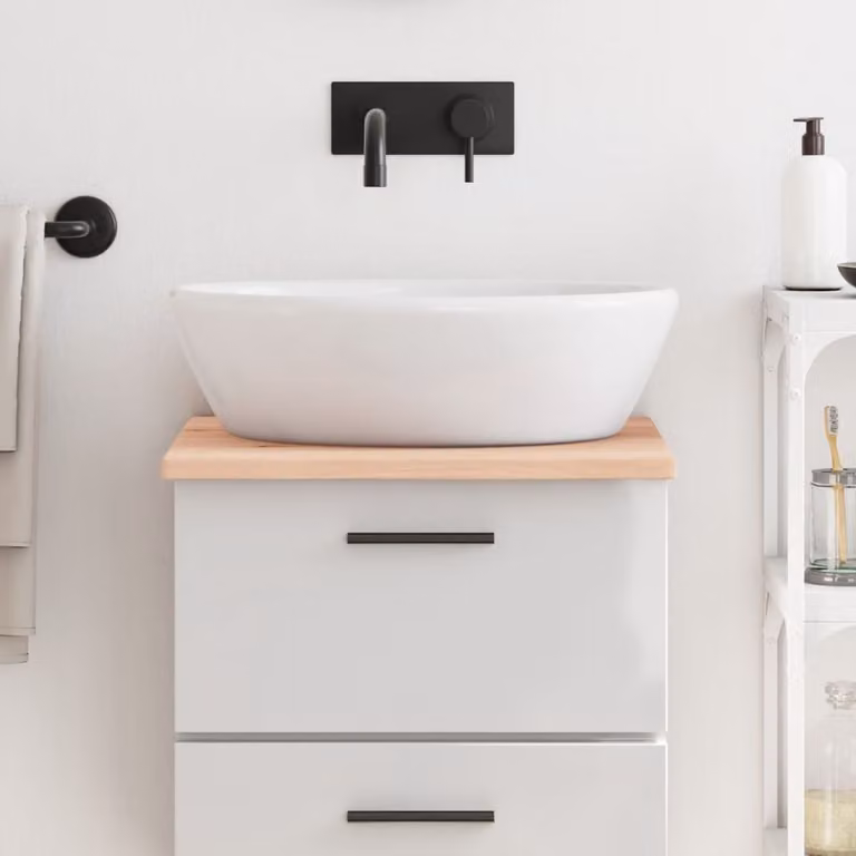 Piano da bagno vidaXL in legno massello non trattato, colore marrone, L: 60 cm, P: 40 cm, H: 2 cm