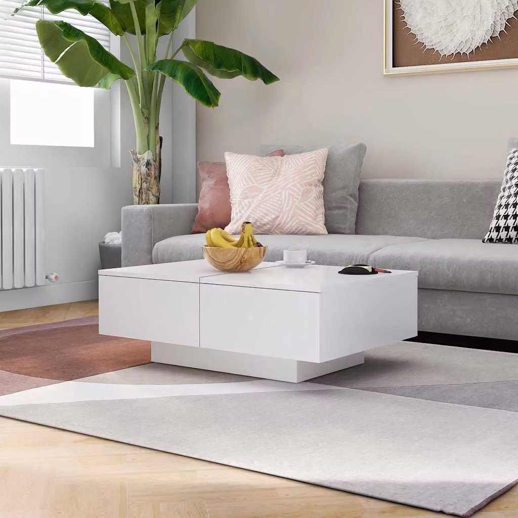 vidaXL Tavolino da Salotto Moderno Bianco in Legno e MDF L: 90 cm, P: 60 cm, H: 31 cm