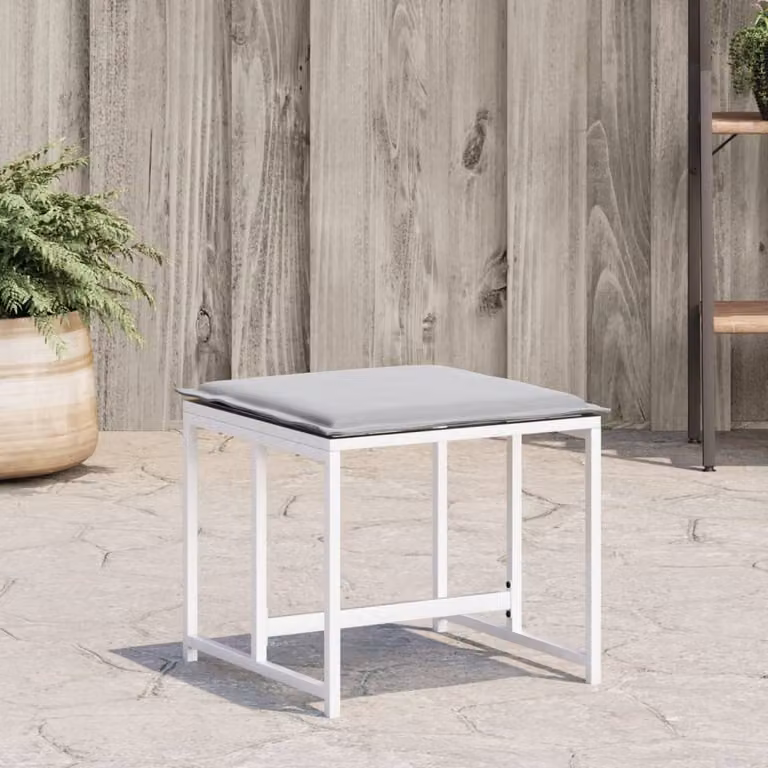 Set di 4 sgabelli da giardino vidaXL in acciaio verniciato con cuscini bianchi e rivestimento in tessuto resistente ai raggi UV