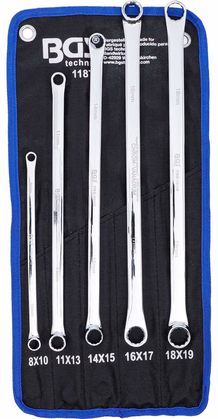Set chiavi ad anello - 5 pezzi - da 8 a 19 mm - Extra lungo - Cromo vanadio