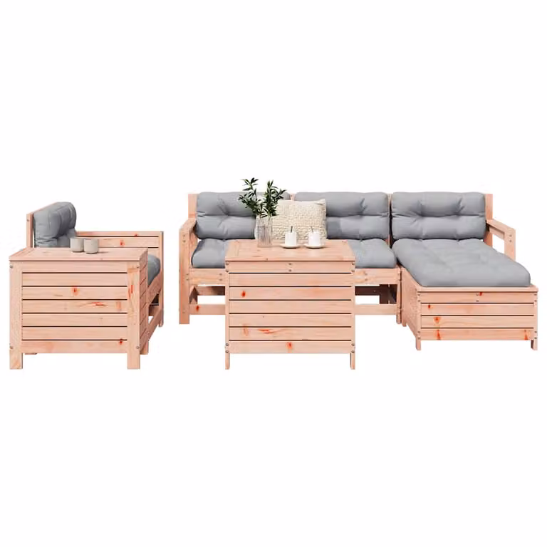 Set Divani da Giardino vidaXL 7 pz in Legno Massello con Cuscini Marrone e Grigio