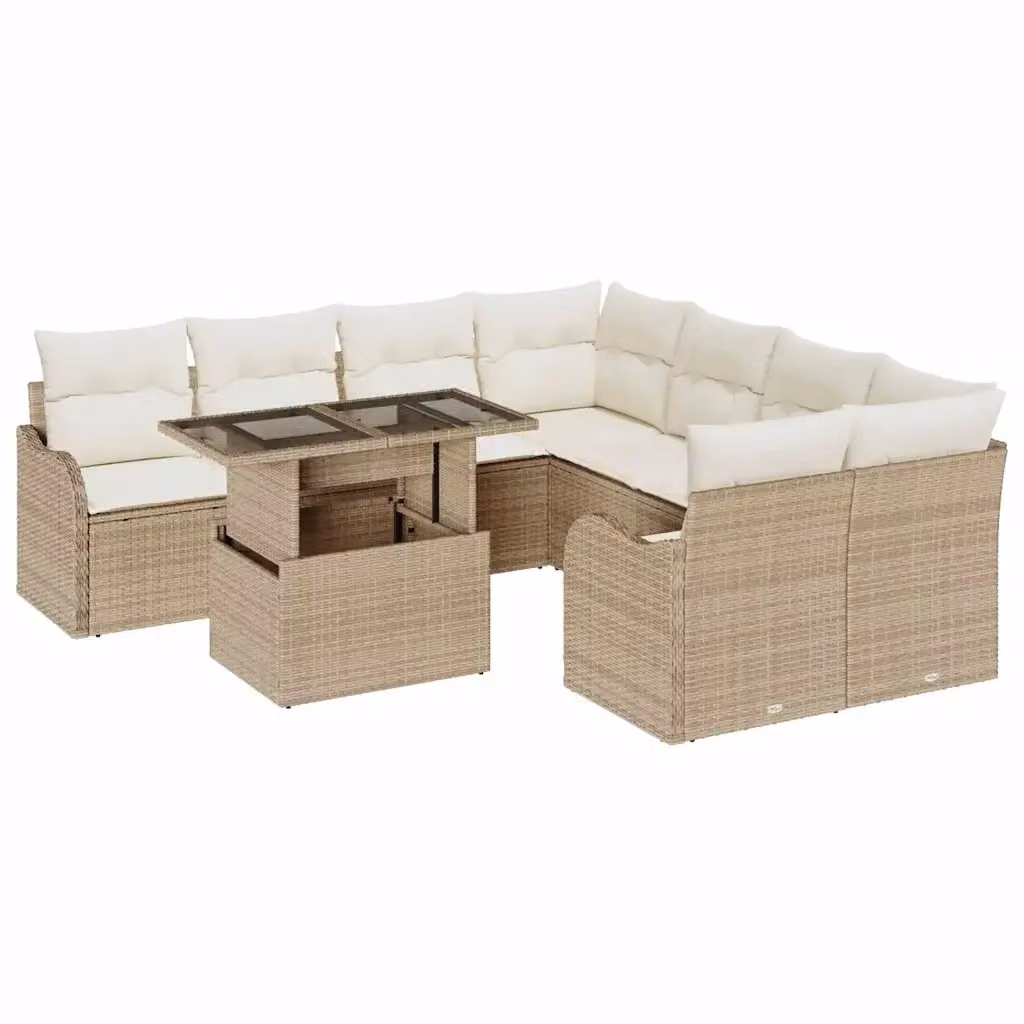 Set Divano da Giardino vidaXL 9 Pezzi a Forma di U con Cuscini Beige e Struttura in Metallo – 2