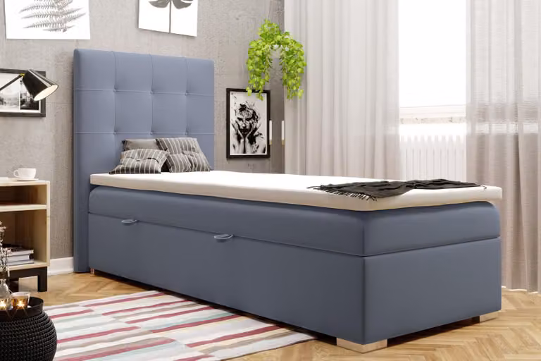 Luxus Boxspring Bett Hotel Betten Polster Funktion Bettkasten 90x200cm Blau