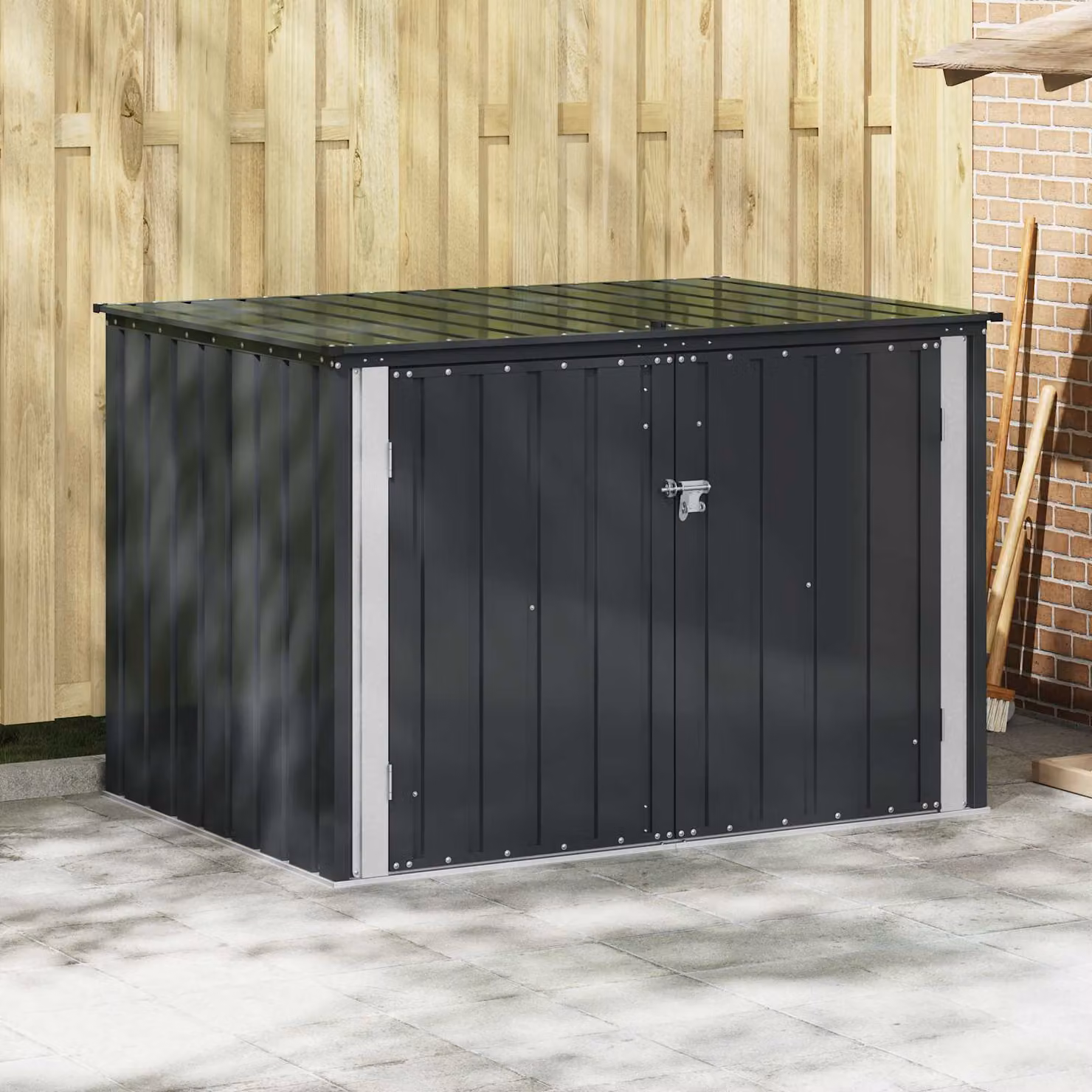 vidaXL Scatola di Stoccaggio per Giardino in Metallo Nero L: 151,5 cm, P: 107 cm, H: 100 cm – 1