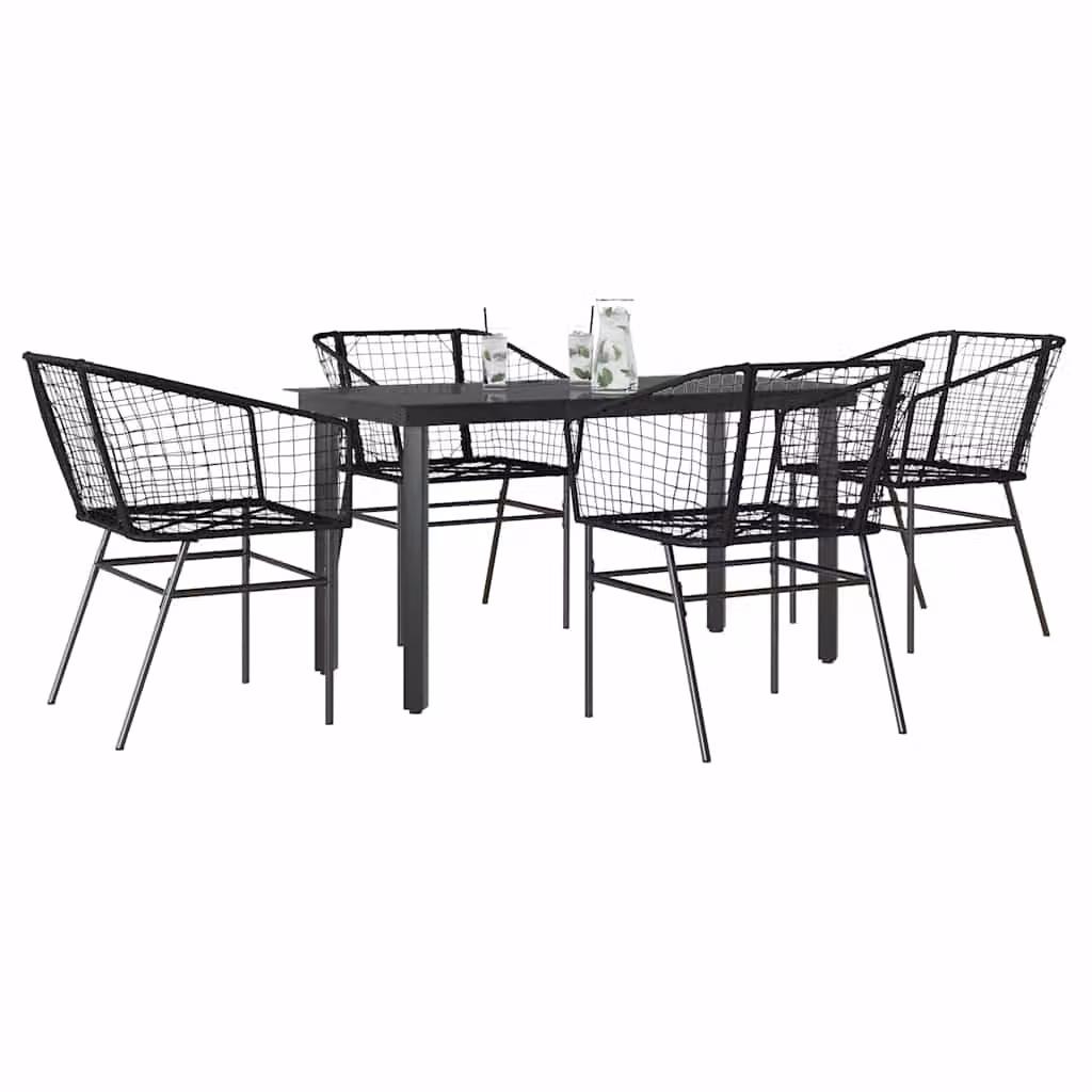 Set da pranzo da giardino vidaXL in 5 pezzi in polyrattan nero con piano in vetro