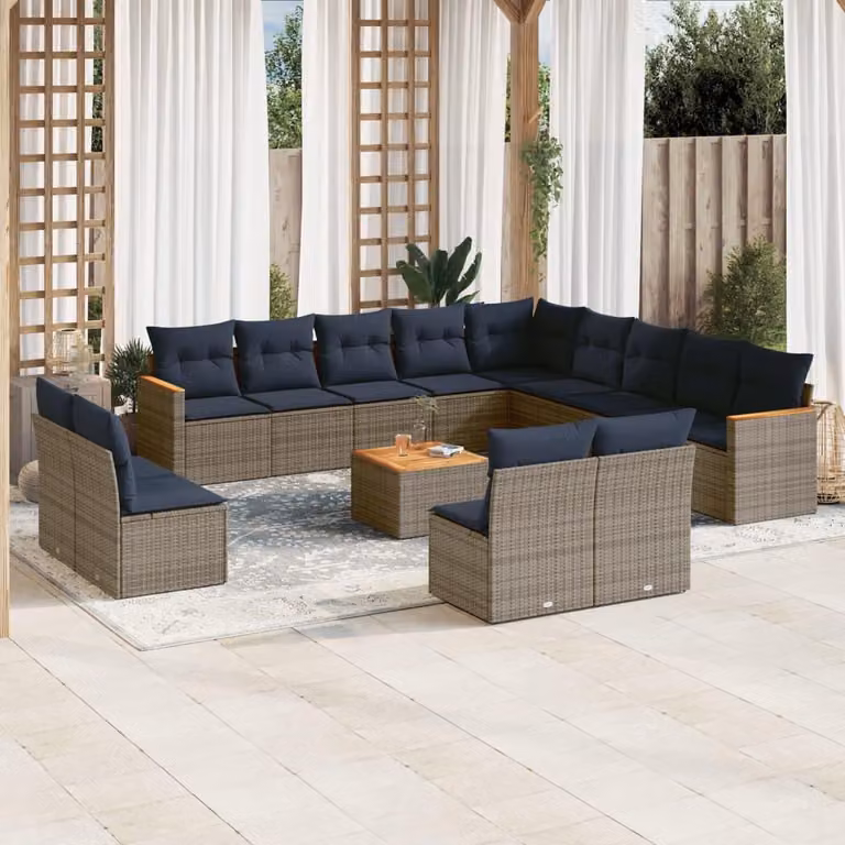 Maison Exclusive - Set divano da giardino da 14 pezzi con cuscini, grigio, polyrattan
