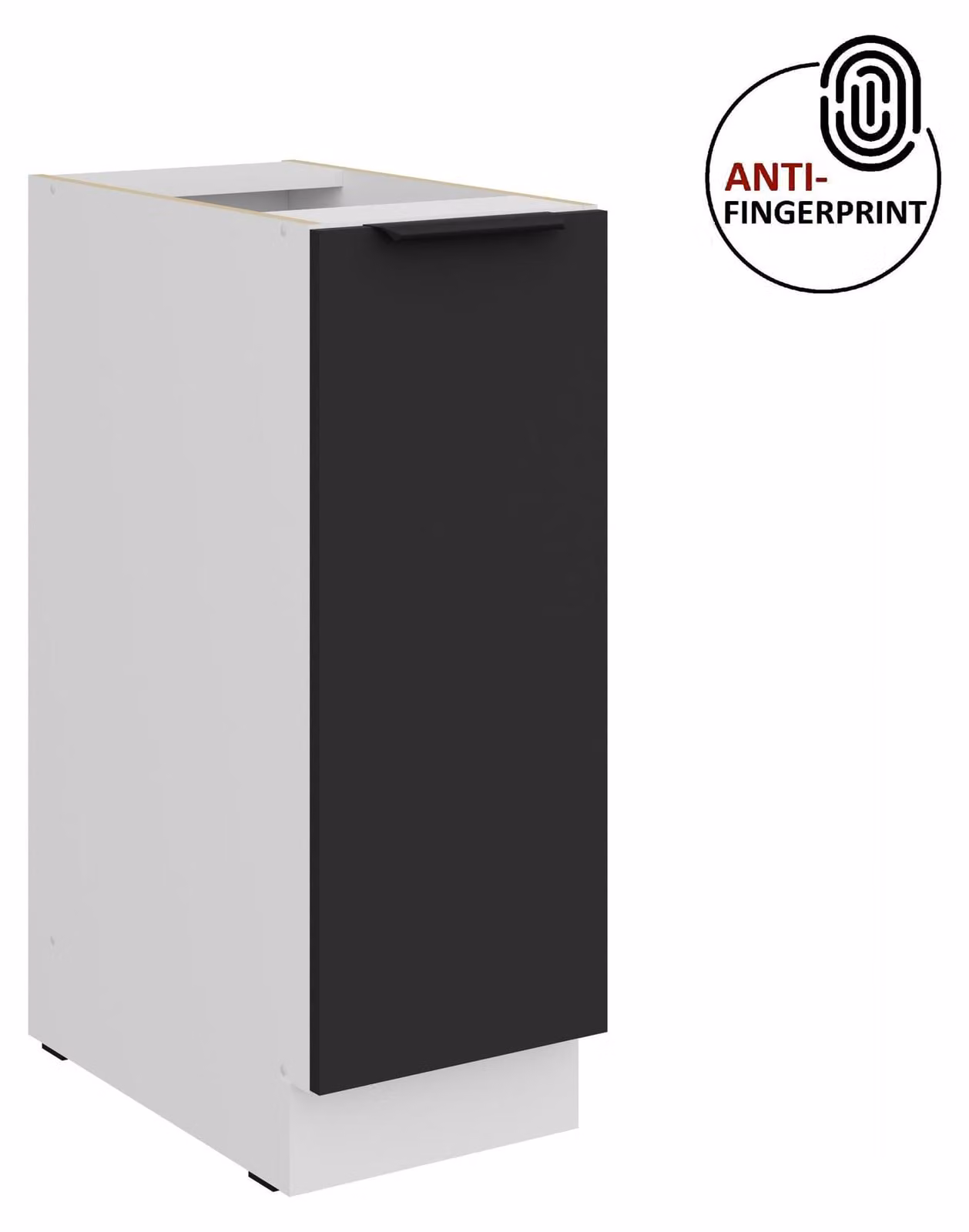 Mobile base da cucina con cassetto estraibile da 30 cm, cucina ARIA nero ultra opaco + bianco opaco, frontali di alta qualità con rivestimento anti-impronta, cucina a incasso, blocco cucina