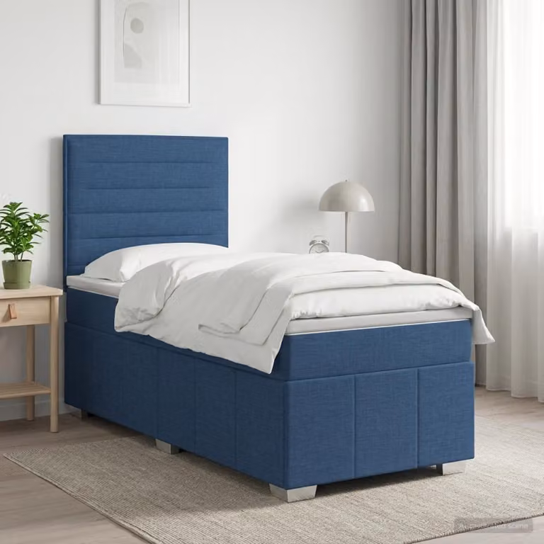 Letto box spring con materasso vidaXL in tessuto blu e bianco, con molle a tasche, L/P/H: 90 x 200 x 140,5 cm