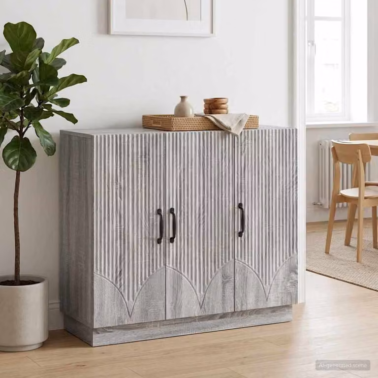 Credenza moderna vidaXL in legno ingegnerizzato grigio, L: 89 cm, P: 34,5 cm, H: 77 cm