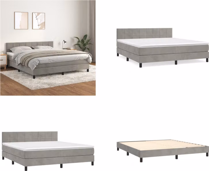 vidaXL Letto a molle con materasso grigio chiaro 180x200 cm in velluto - Letto a molle - Boxspringbetten - Bett - Schlafzimmermöbel