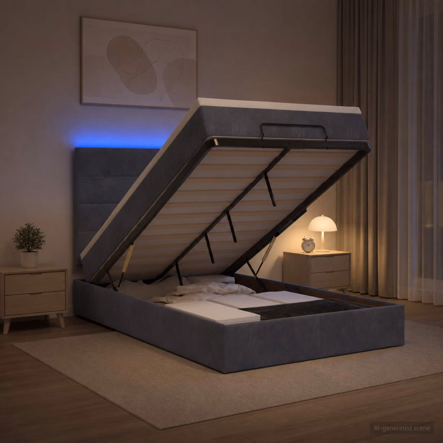Letto Ottomano con Materasso e Illuminazione LED vidaXL, Grigio e Bianco, L/P/H: 120 x 200 x 88 cm