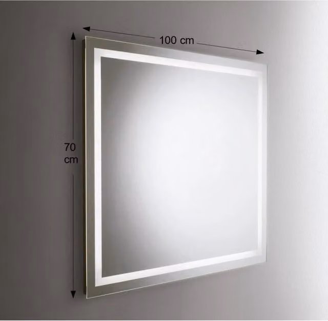 Specchio da parete rettangolare Etrusca con retroilluminazione LED e telaio in plastica bianca, L: 100 cm, H: 70 cm